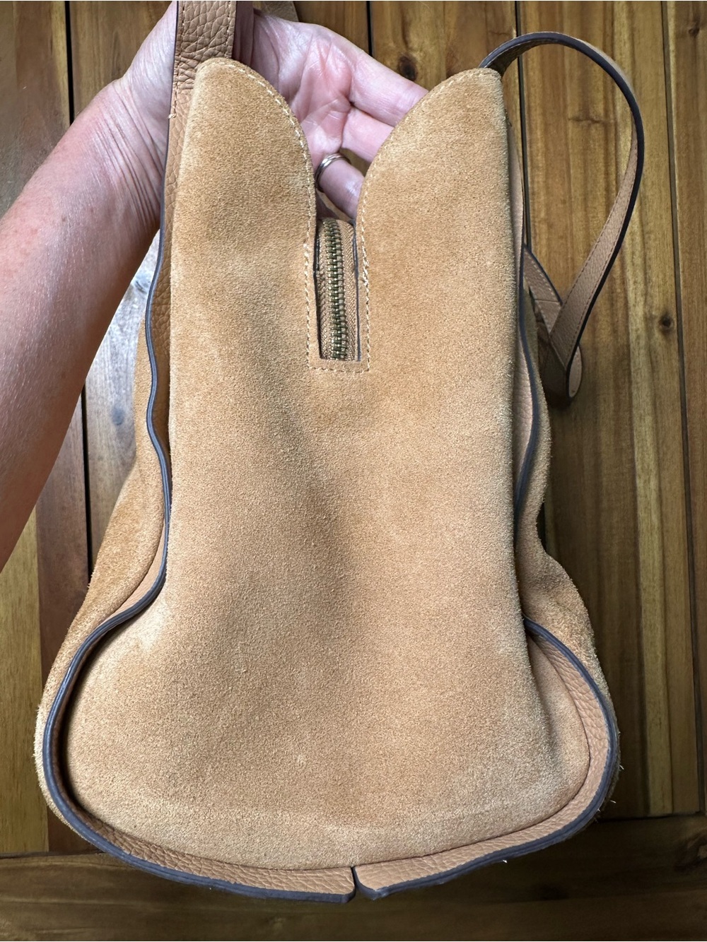 Suede Slouchy Shoulder Bag in Camel Brown - Picture 8 of 15
